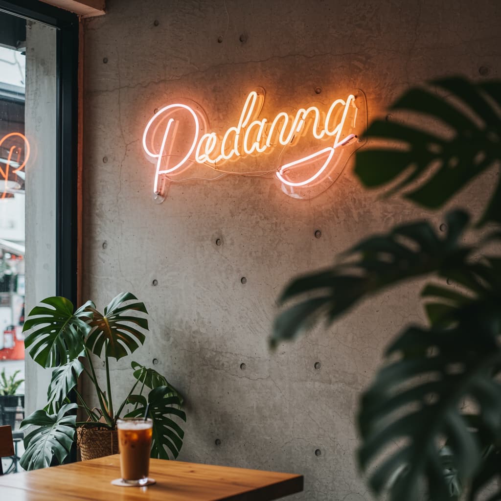 Contoh gaya signage paling stunning untuk toko retail, Pemasangan signage stainless steel oleh signagefactory.id, Neon flex signage untuk cafe.